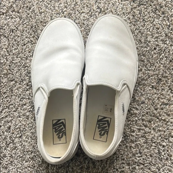 Vans Classic White Canvas Slip-Ons, Size 10 - Picture 1 of 4